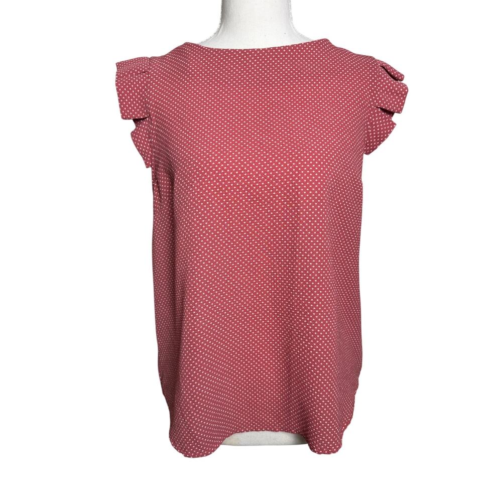 Monteau Los Angeles Polka Dot Ruffle Sleeve Blouse Medium Pink White